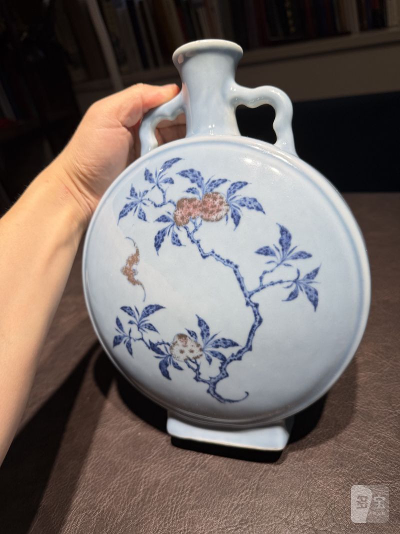 清乾隆 蓝地青花釉里红折枝花卉抱月瓶 - 图5